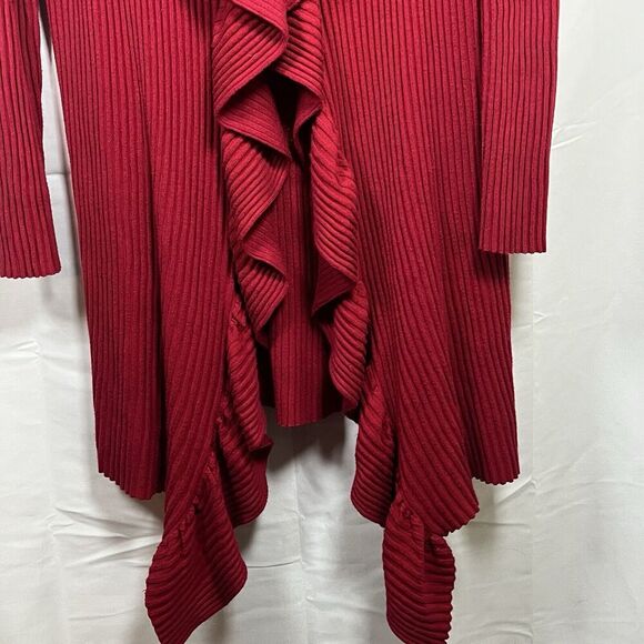 Chico red Biya Long cardigan ruffle rayon knit ribbed open front sweater size 1 - Picture 4 of 8
